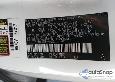 2011 Toyota Sienna Le V6 из США, поврежденный, VIN 5TDKK3DC3BS106872